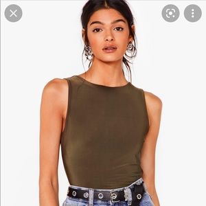Nasty Gal Double Slinky Racer Bodysuit Olive